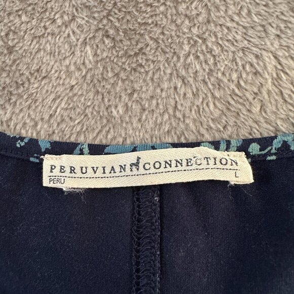 Peruvian Connection Midi Short Sleeve Dress Women's LARGE Cotton Blue - Picture 2 of 4